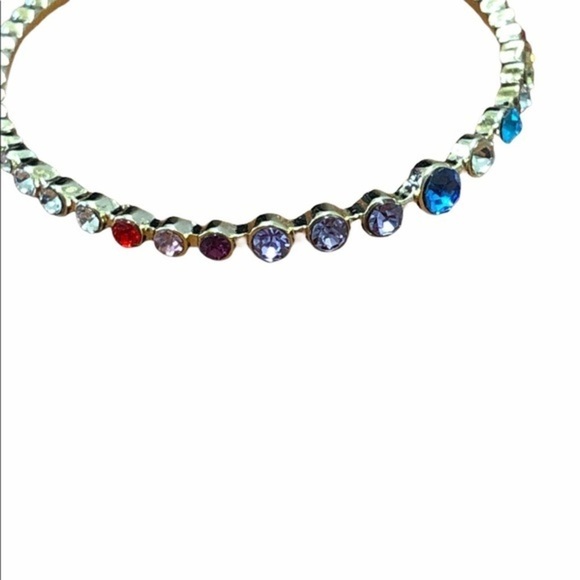 Women’s Big Hoop Rainbow Gem Earrings Gold Plated - Picture 3 of 5